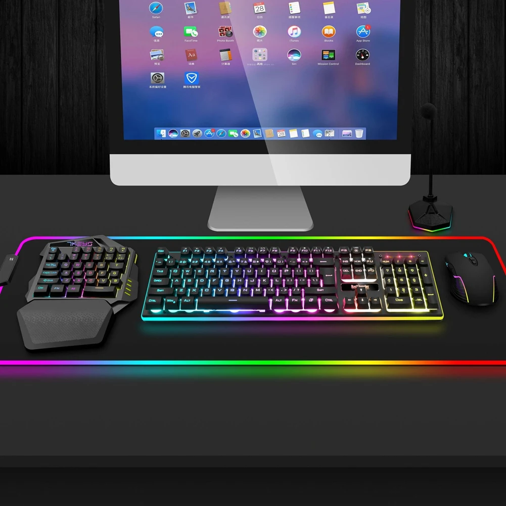 One Hand Wireless Gaming Keyboard RGB Backlit Portable Mini Keyboard Game Controller for PC Gamer