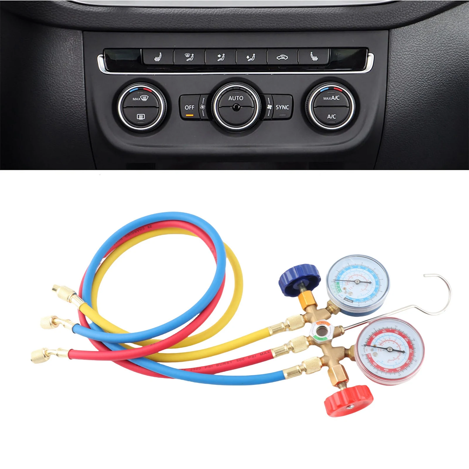 Refrigerant Air Conditioning Tools AC Diagnostic Manifold Gauge Set W/ Hose and Hook Kit Refrigerant Air Conditioning Tools