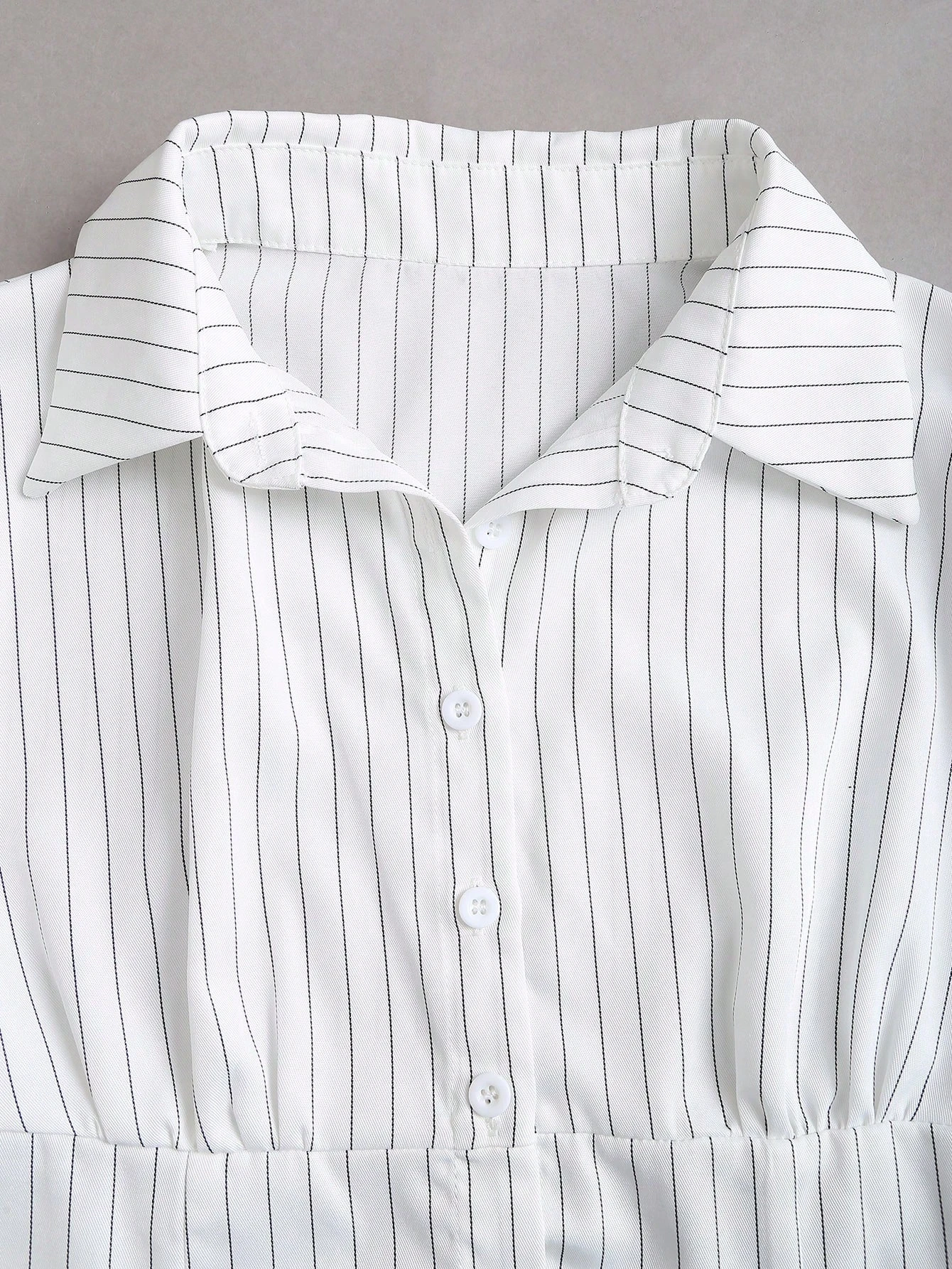 Women's Elegant Textured Button Fitted Waist Striped Long Sleeve Shirt Black Lady Office Single-breasted Crop Shirt Spring/Fall 60 S15d730119ed84007b193eb080173225ek