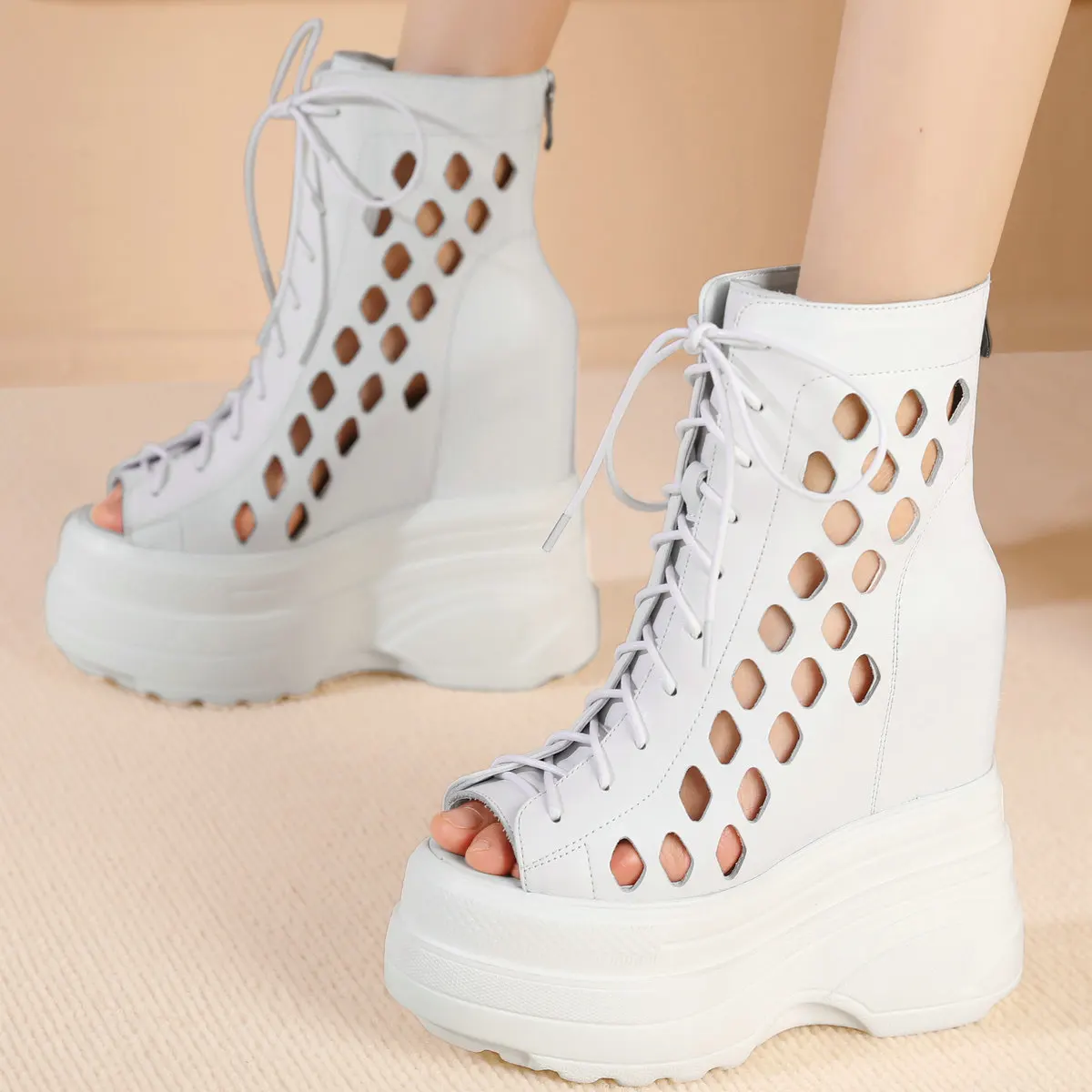 Platform Pumps Plus Size Shoes Women Cow Leather Wedges High Heel Gladiator Sandals Female Summer Fashion Sneaker Big Size Shoes