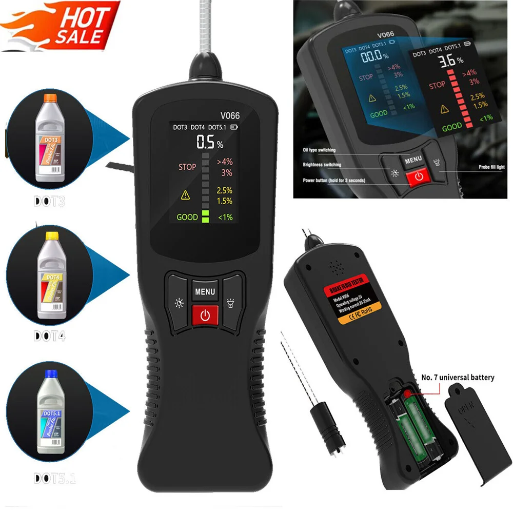 

V066 Auto Brake Fluid Tester Digital Car DOT3 DOT4 DOT5.1 Oil Quality Detector High-precision Car Inspection Tools