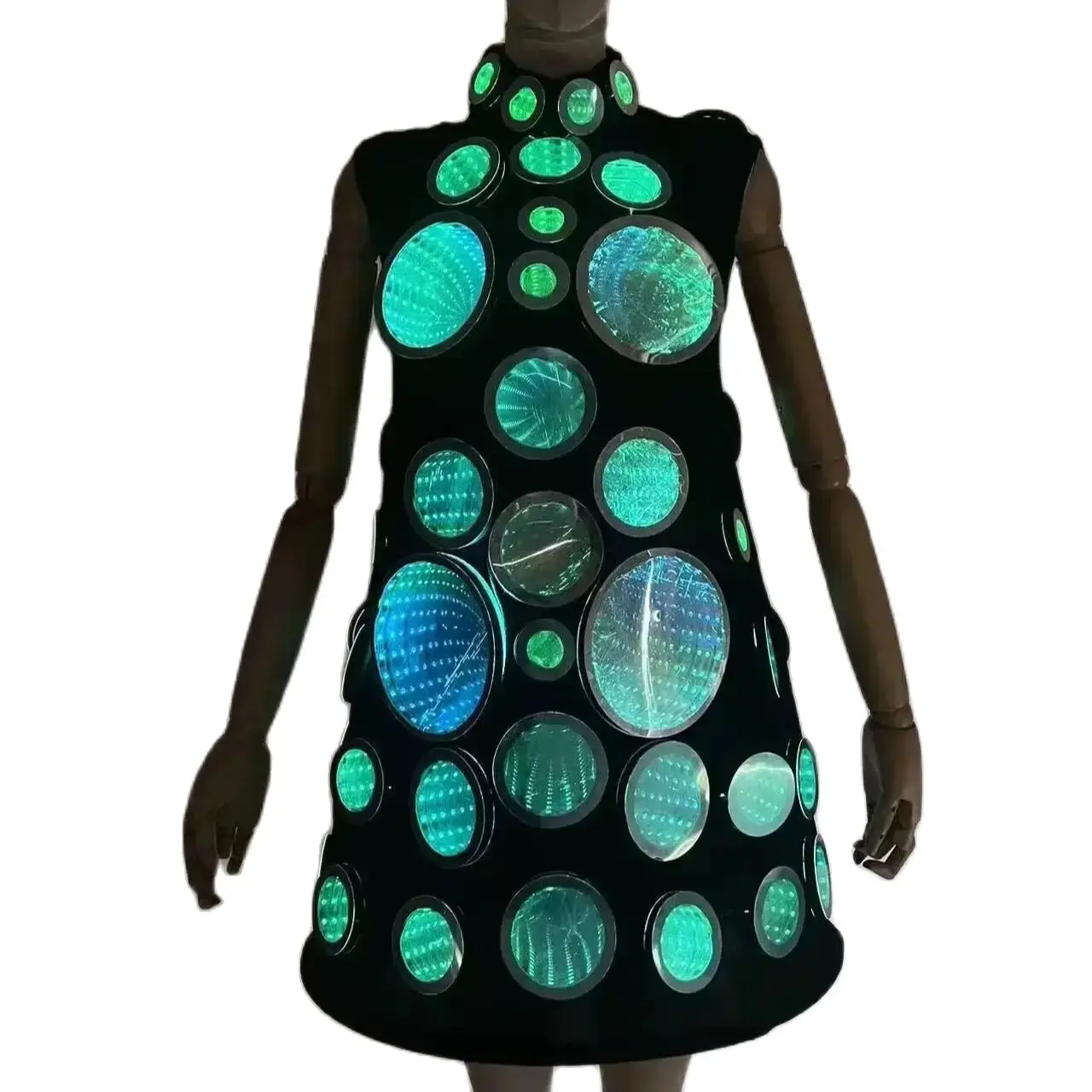 Full Color Pixel LED Costume Mirror Light Up Christmas Party Dance Show Glowing  Lights Dress Festival Outfit