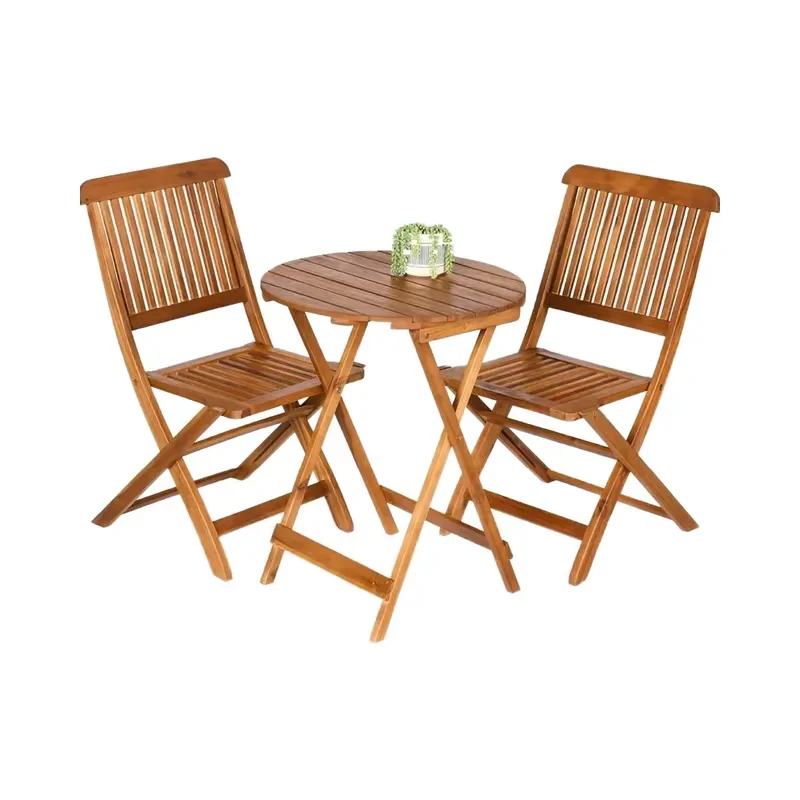 Best Choice Products 3-Piece Wood Bistro Set Folding Patio Furniture Backyard Balcony Deck W/ 2 Chairs Coffee Table Natural