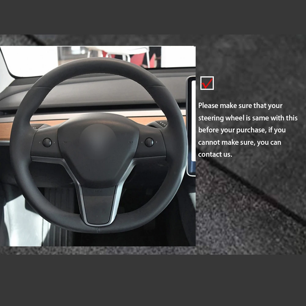 Custom Microfiber Leather Steering Wheel Cover Wrap for Tesla Model 3 Model Y 2019-2023