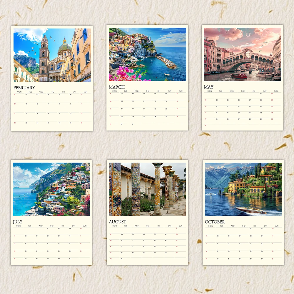 1 pezzo, 2026, edifici di riferimento di fama mondiale, 12 disegni distinti, calendario da parete, compleanno, Natale, regalo di Capodanno