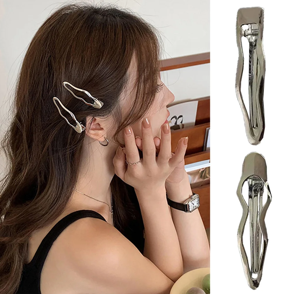 

1pc Metal Wave Barrettes Duckbill Bangs Clip Hairpin Side Clip Geometric Alloy Hair Clip Women Silver Simple Hair Accessories