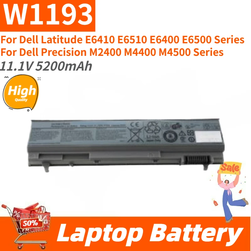 

New Replacement Laptop Battery 11.1V 5200mAh W1193 For Dell Latitude M2400 M4400 M4500 E6400 E6410 E6500 E6510 312-0917 GU715