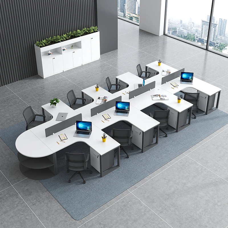 Special-shaped staff desk simple modern cross 3/6/8/4 four-person L-shaped staff station desk and chair combination