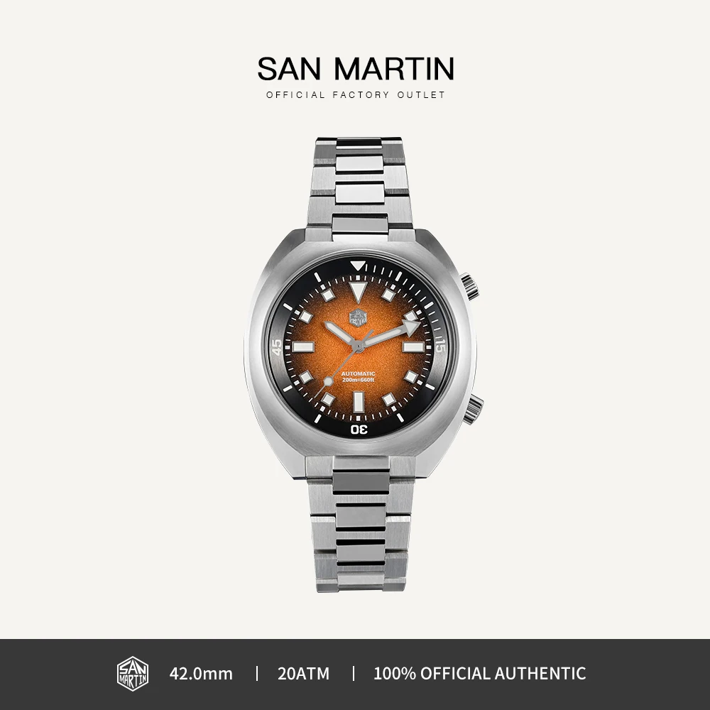 

San Martin 42mm Men Diver Watch YN55 Stainless Steel Automatic Mechanical Diving Compressor Watches Waterproof 20bar SN0066