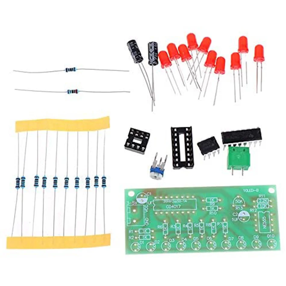 NE555 + CD4017 Practice Learing Kits LED Flashing Lights Module For Arduino Clock Generation Circuit PCB Board Electronic Suite