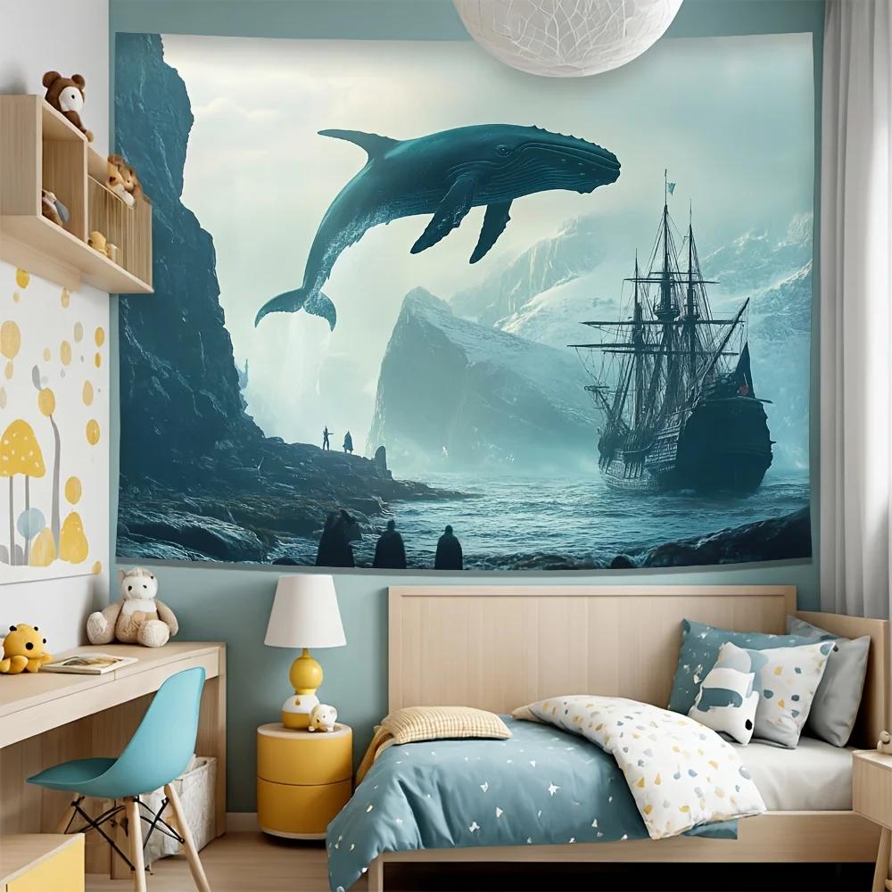 نسيج الحوت العملاق يغلق من نمط البحر مناسب لغرفة النوم وغرفة المعيشة والمكتب والحفلات قابل للغسل في الغسالة