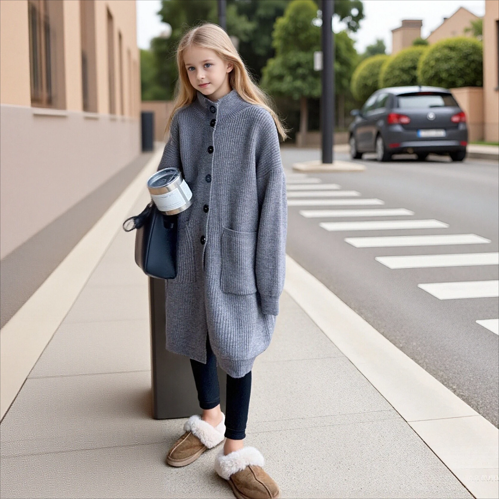 

Girls Long Cardigan Sweater Knee Length High Neck Knit Coat Oversized Lazy Style Outwear Grey Warm Chunky Knit Jacket for Teens