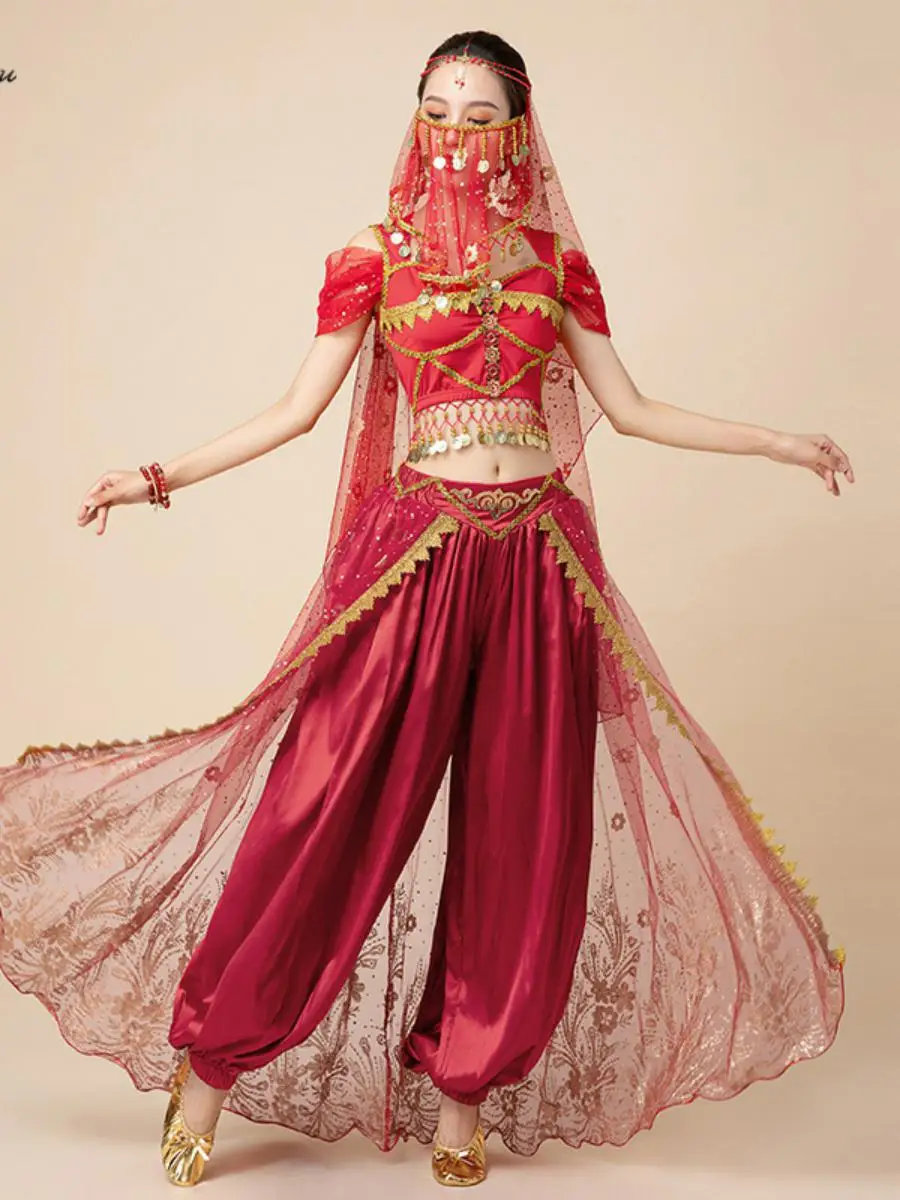 Costume de danse du ventre Aladdin Jasmine Princ pour femmes, ensemble de spectacle de danse occidentale et asiatique pour filles, tenue de scène d'halloween, Faiona...