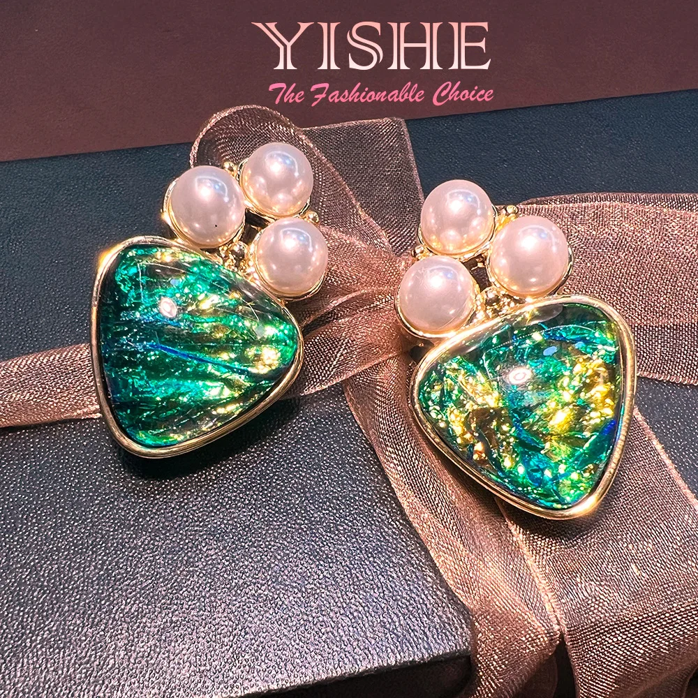 Medieval style cat scratch colorful glazed stud earrings vintage niche unique design plated real gold advanced ear