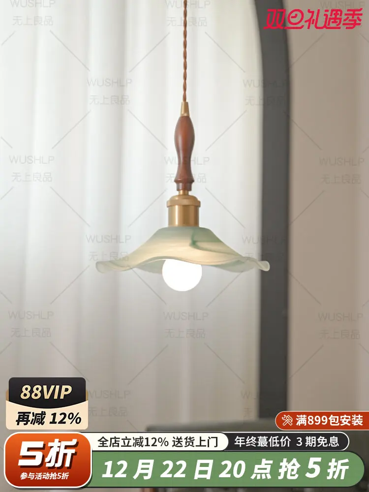 

Средний древний стиль, стеклянный подвесной светильник изголовья, светильник для коридора, прихожей, высококачественный светильник из цельного дерева