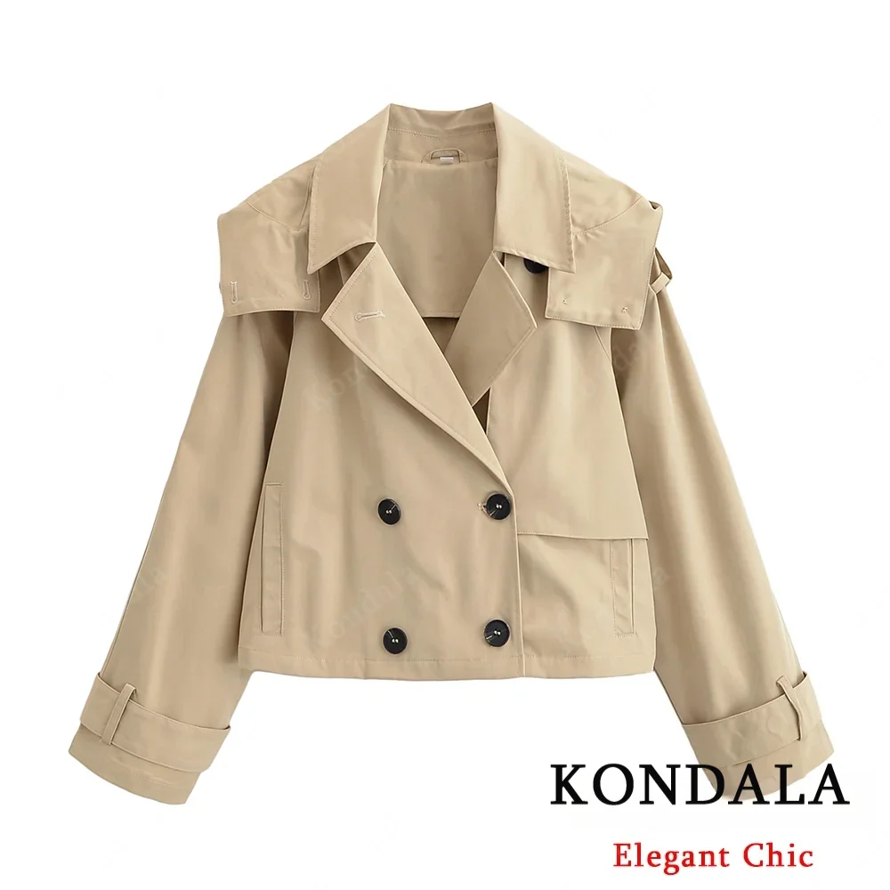 

KONDALA женская стильная короткая ветровка цвета хаки с капюшоном, короткий плащ, новинка 2023 года, весенне-осенняя модная уличная куртка Mujer