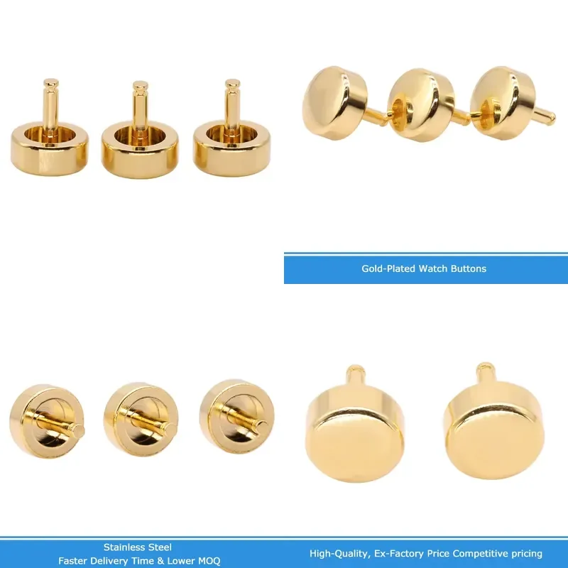 Gold Plated Brass Precision Watch and Clock Button Parts Source Factory Direct Supply High Quality Components for Repair