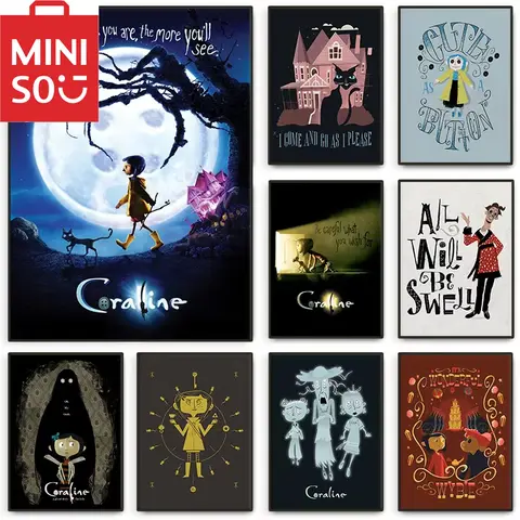 MINISO Anime Movie Coraline Cartoon Horror Witch Quotes Diamond Painting Wall Art for Aesthetics Living Room Home Decor
