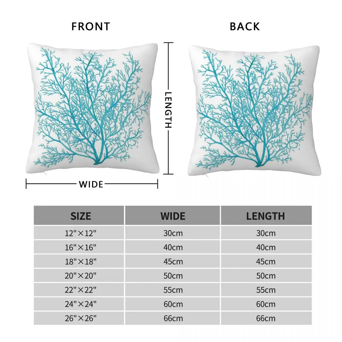 Coral Blue Sea Fan Pillowcase Polyester Linen Velvet Pattern Zip Decorative Pillow Case Home Cushion Cover