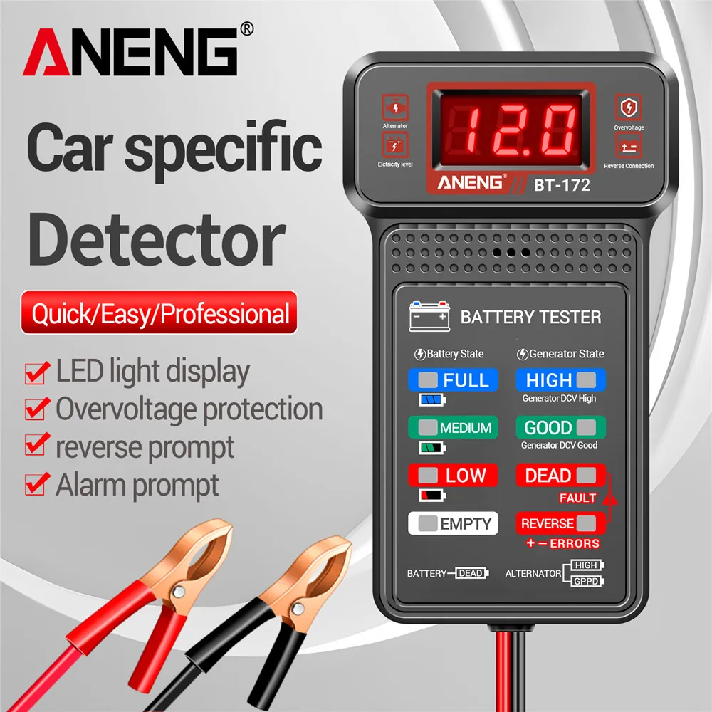 Aneng-testadores de Bateria Multifuncional Tela Reversa Led Reparação Automática Indústria Eletricista Tester Ferramentas 12v Bt172