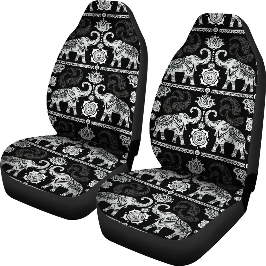 Ethnic Tribal Bohemian Elephant Print Durable Car Accessories Front Vehicle Seat Covers Car Interior Seat Covers Soft Seat Cover