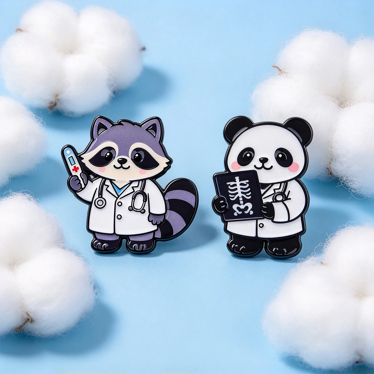 2pcs/set Cute Raccoon Panda Doctor Enamel Pins Cartoon Medical Lapel Badges Backpack Brooch Gifts For Nurse Students