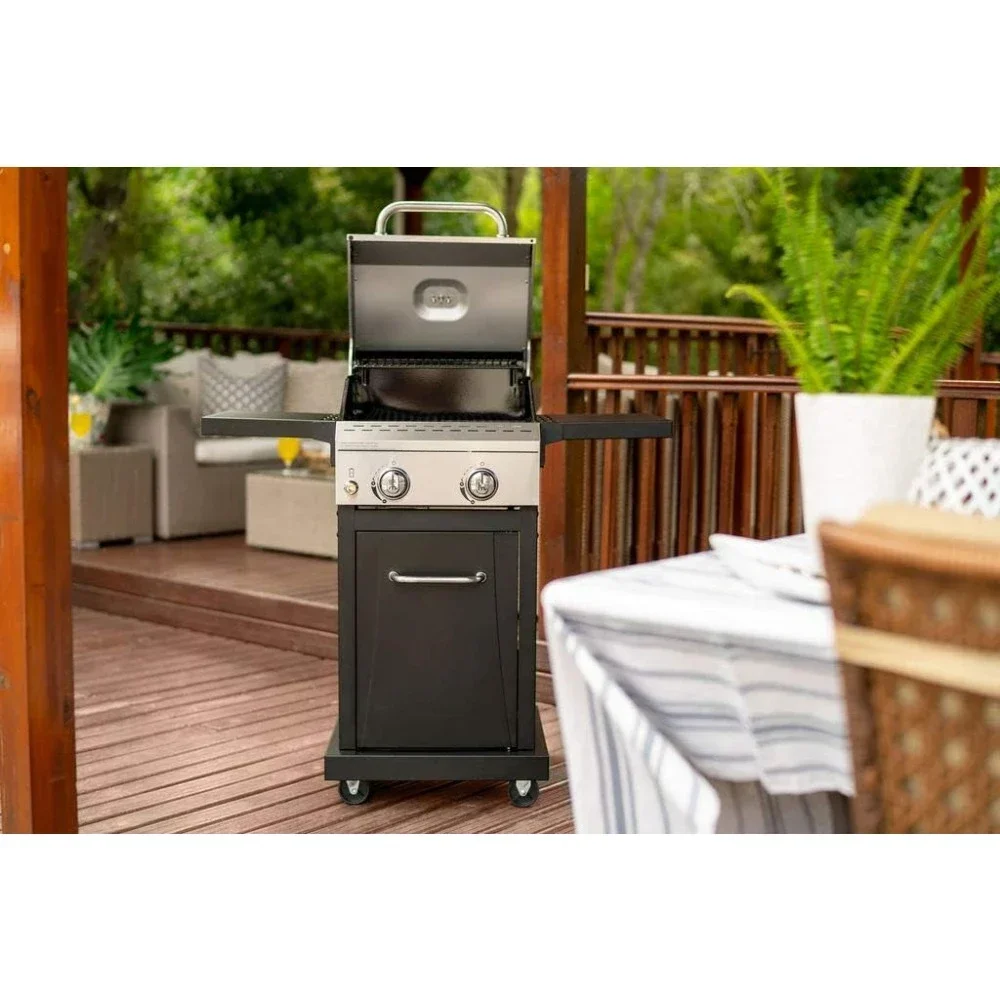 2-Burner Propane Barbecue Gas Grill with Foldable Side Tables, Perfect for Camping,Outdoor Cooking, Patio, Garden Barbecue Grill