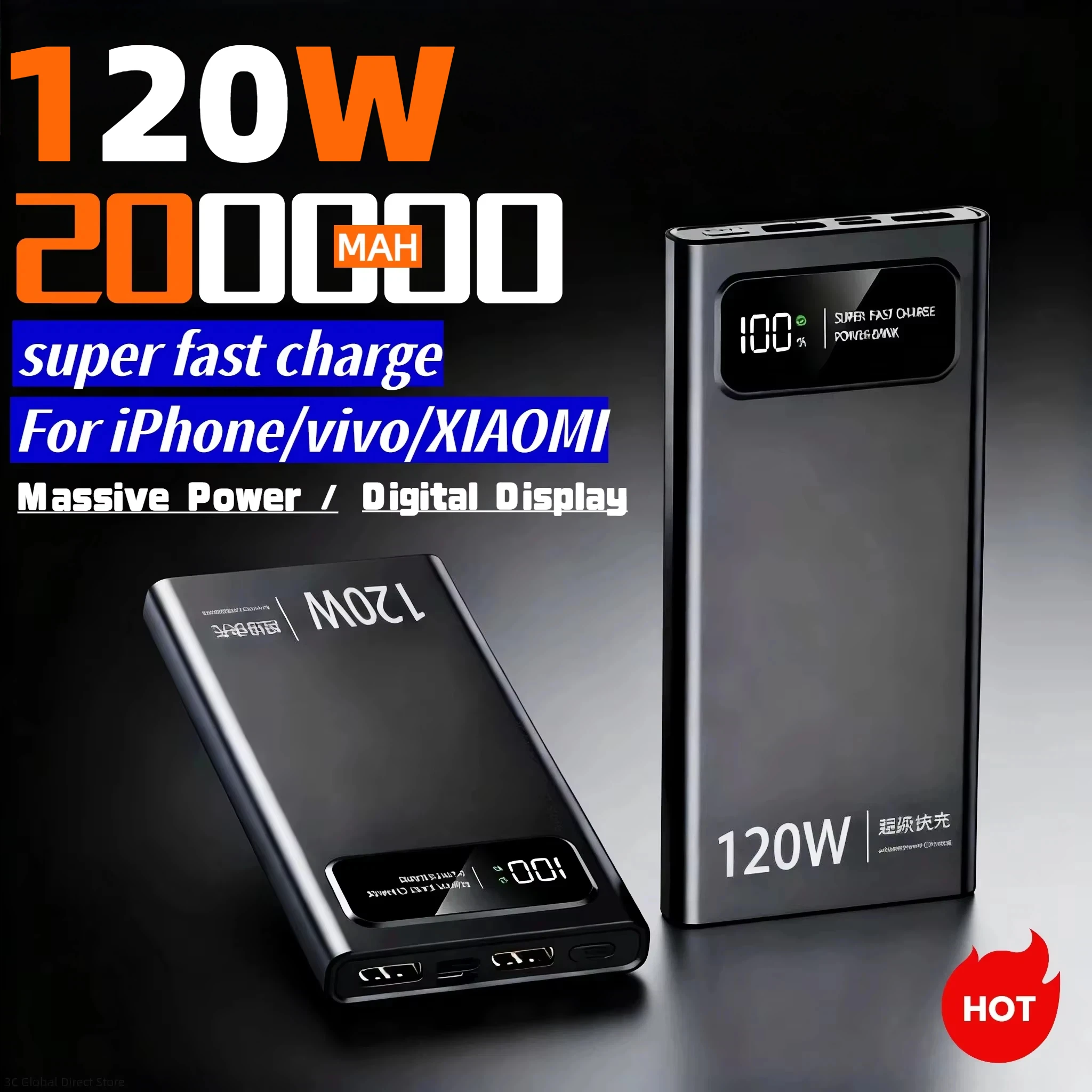 ONEPLUS 200000mAh قوة البنك 120 واط شحن سريع للغاية بطارية عالية السعة شاشة ديجيتال قوة البنك آيفون سامسونج هواوي #1