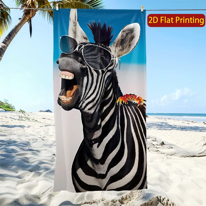Funny Zebra Beach Towel Sunglasses Print 2D Flat Quick Dry Microfiber For Vacation Pool Camping Yoga Gift