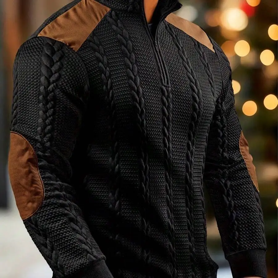 

Mens Fall Winter Casual Braided Texture Zipper Long Sleeve Top