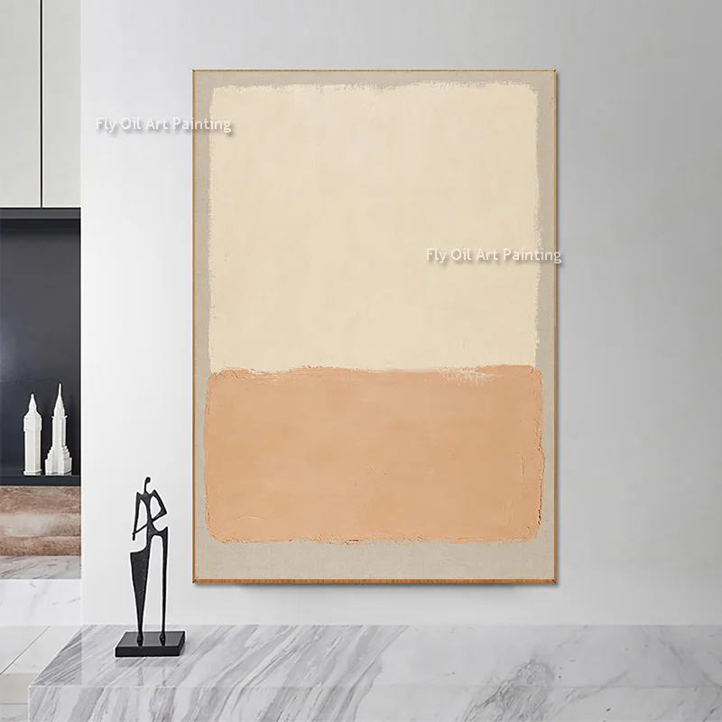 Rothko Style Beige Apricot Abstract Oil Painting Handmade Textured Canvas Artwork Neutral Tone Minimalist Wall Decor For Home