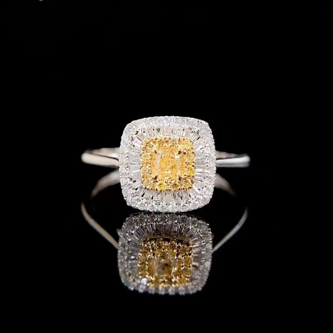 

XCL SIMPLE 18K NATURAL YELLOW DIAMOND RING FINE JEWELRY FOR LADY DAILY WEAR PARTY WEEDING