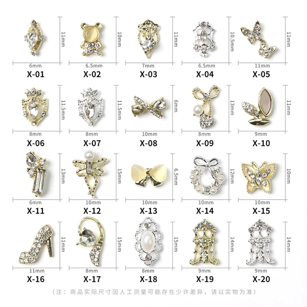 10pcs/lot Alloy High Heel Nail Jewelry Charms 3D Crown Bear Heart Rhinestone Luxury Nails Decorations  Metal Manicure Supplies