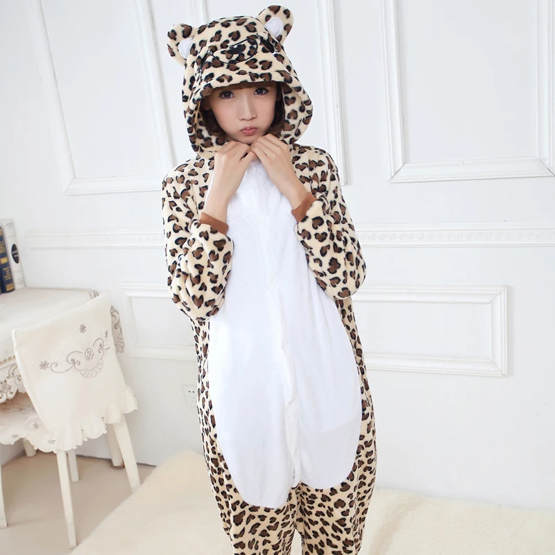 New Onesies Unisex Leopard Kigurumi Unicorn Animal Women\'s Pajamas Adults Winter Bear Sleepwear Anime Costumes Cartoon Jumpsuit