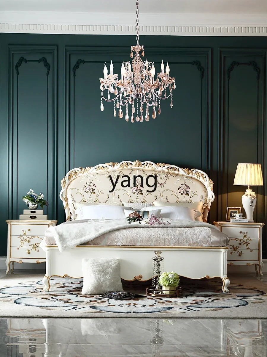 LTT French court retro embroidered solid wood bed European carved master bedroom double wedding bed