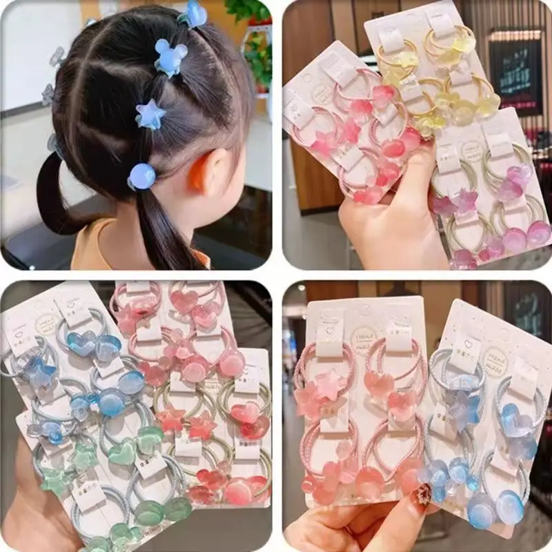 [8-Piece Set] Children\'s Hair Accessories New Baby Rubber Band Jelly Transparent Cartoon Stars Does Not Hurt The Hair Headdress