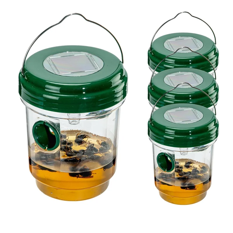 

Outdoor Hanging Wasp Traps 4 Pack Solar Powered Carpenter Bee Traps For Effective Pest Control For Outside Use-AC08
