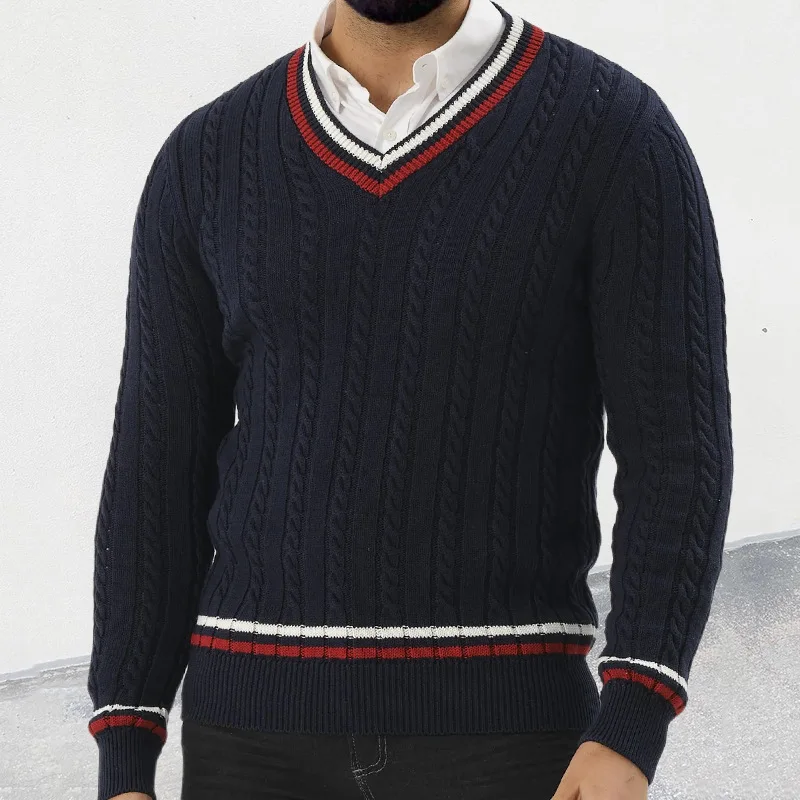 

Sweater Men Knitted V Neck Pullovers Long Sleeve Patchwork Sweaters Jumpers 2025 Casual Slim Autumn Slight Strech Spliced