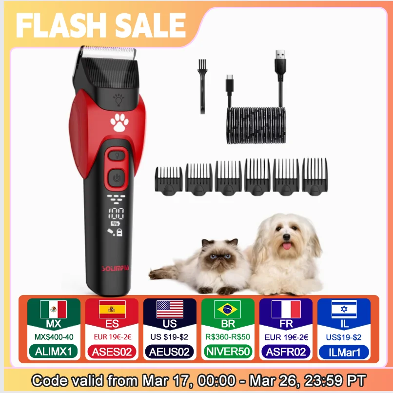 ماكينة قص الشعر Solimpia لقص الشعر الكهربائية للحيوانات الأليفة، ماكينة شحن USB، ماكينة حلاقة منزلية للقطط والكلاب
