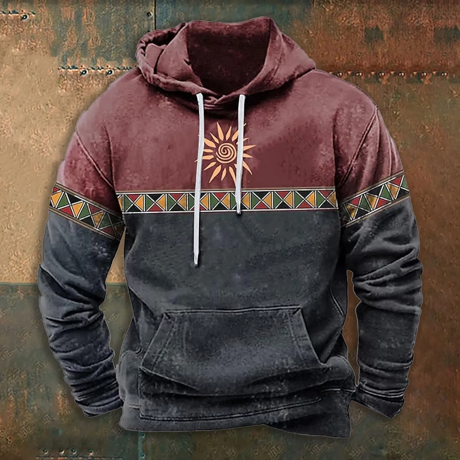 Male Sweatshirt Vintage Tribal Style Hoodies Spring Autumn New Loose Pullover Casual Streetwear Fashion Loose Tops Y2k Clothes