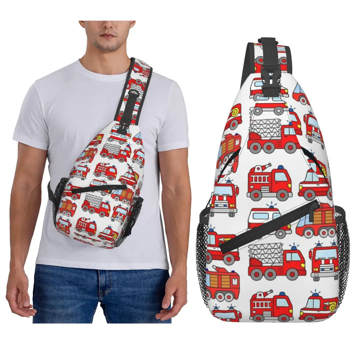 

Firetruck Firefighter Vehicle Ambulance Chest Bag Men Sling Crossbody Backpack Chest Bag Travel Hiking Daypack Shoulder Bag