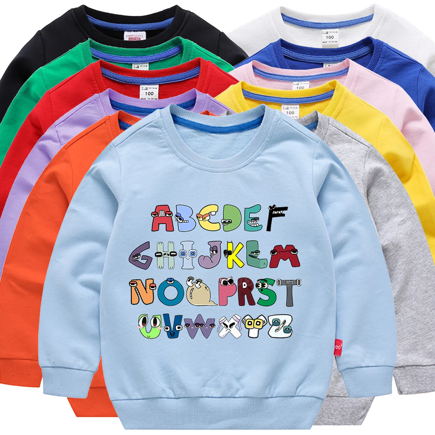 Alphabet Lore Clothing for Children Letter Print Sweatshirt Cute Anime Clothes Autumn and Winter Tops Boys Girls Trendy Jumpers