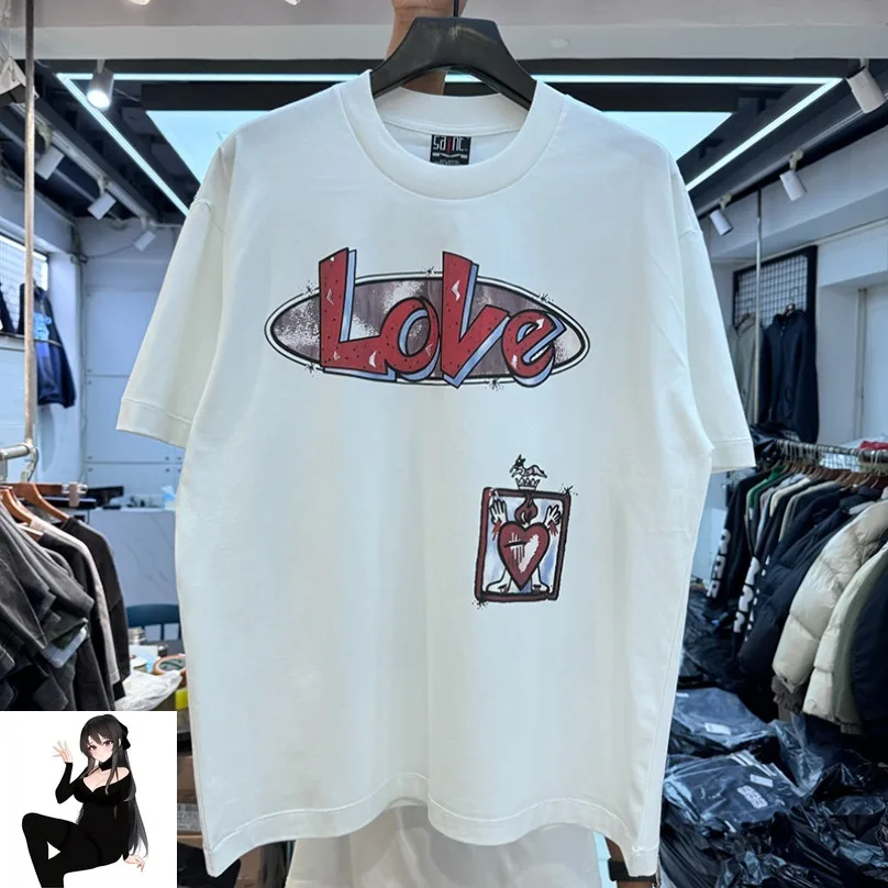 Front Red LOVE Letter Print SANIT T-Shirt Men Women Back Angel Children Printed Tee Summer Casual High Street Short Sleeve