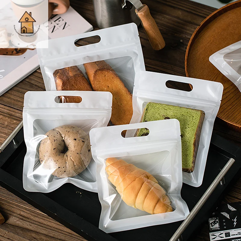 20 Pcs PET White Bread Packaging Bags With Clear Window Toast Bread Candy Cookie Packaging Home Party Decoration Favors