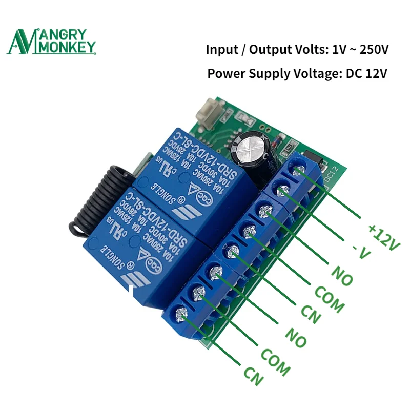 433Mhz Universal Wireless Remote Control Switch DC 12V 2CH relay Receiver Module and 2 pieces Transmitter 433Mhz Remote Controls