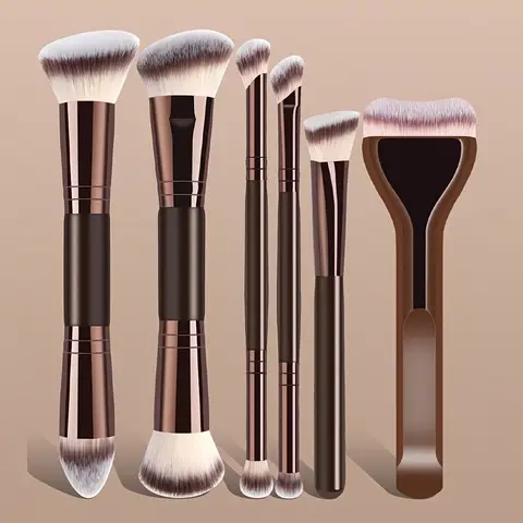 6Pcs Dual Ended Makeup Brushes Set Professional Synthetic Foundation Powder Blush Contour Eyeshadow Brush Vegan Cosmetic Beauty
