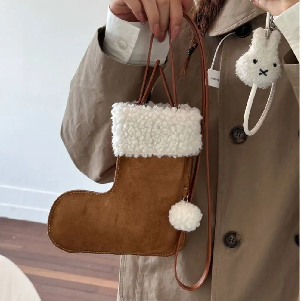 

Portable Korean Style Suede Crossbody Bag Fluffy LambWool Lamb Fur Bag Purse Wallet Casual Christmas Sock Bag Girl