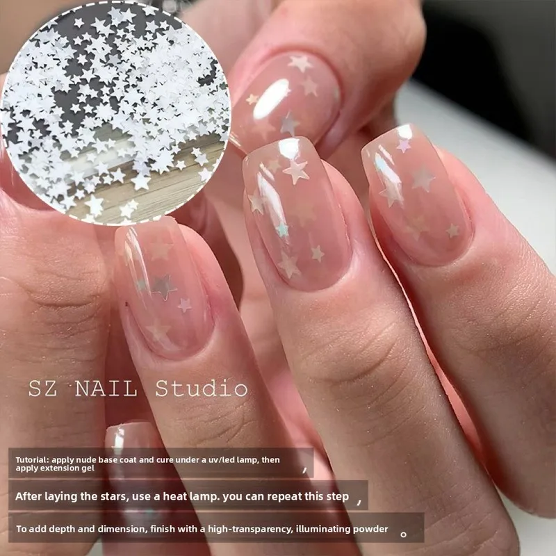 White Pentagram Nail Sequins Ultra‑Thin All Match Nude High Transparent Crystal Coating Powder DIY Nail Art Decor Accessories