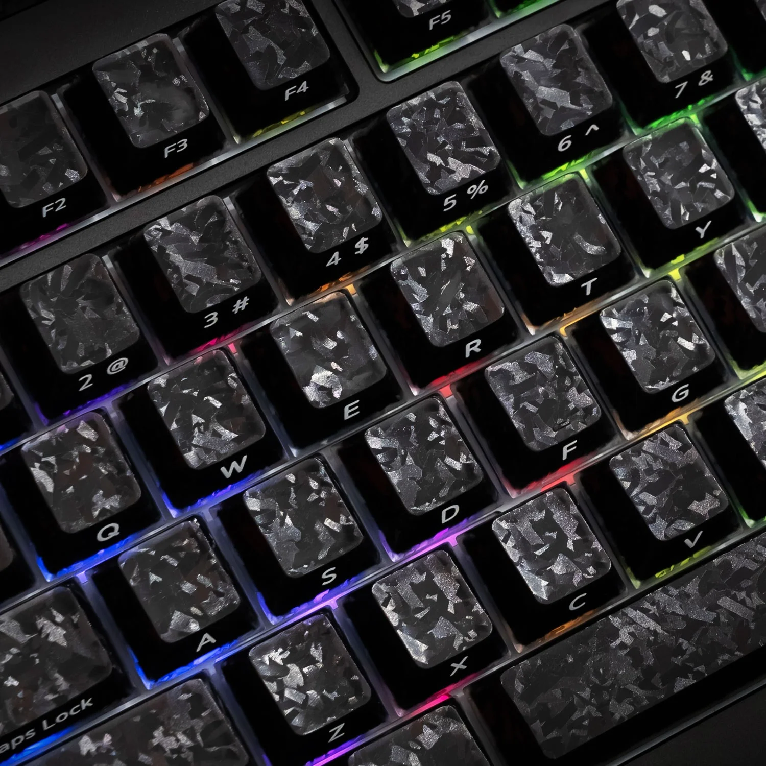 AKKO Glassy Carbon Fiber Texture Keycaps Transparent Side-printed for RGB Keybaord Cherry profile PC+ABS Double-Shot Keycap set view 6