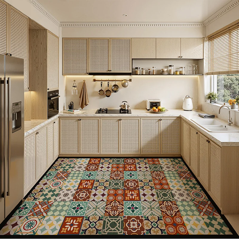 

Carpet for Kitchen Pvc Floor Mat Large Size Waterproof Non-slip Rug Vinyl Leather Anti-oil Foot Mats Retro Home Decoration Rugs